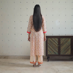 Peach - Sanganeri Block Print Cotton Kurta Suit Set 23
