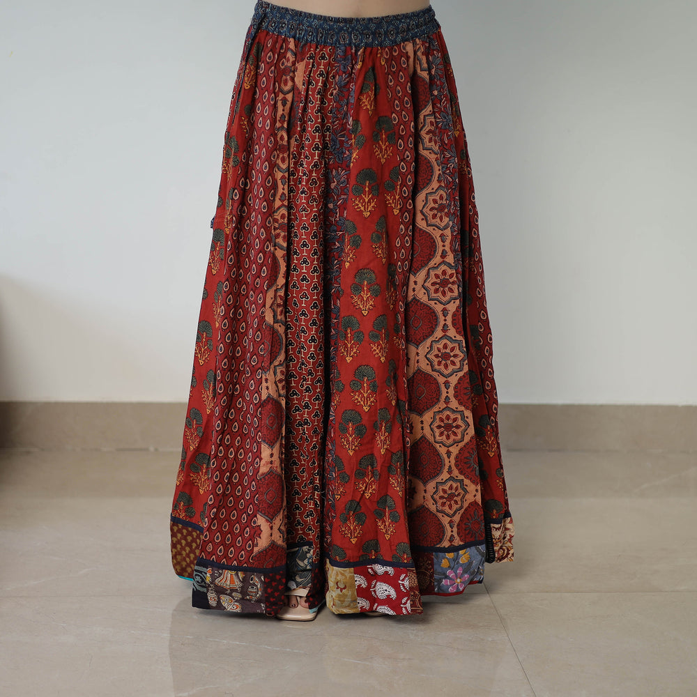 Ajrakh Block Printed 24 Kali Patchwork Cotton Long Skirt 22