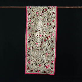 Beige - Ranihati Chanderi Silk Hand Embroidered Stole 104