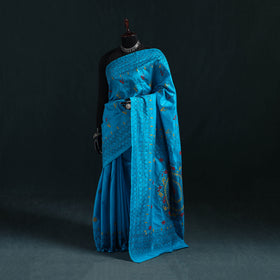 Blue - Bengal Hand Embroidery Silk Nakshi Kantha Saree 24