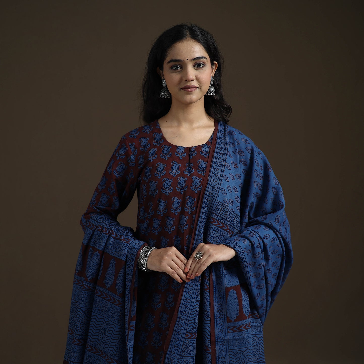 Natural Dyed Hand Block Bagh Print Cotton Suit Set with Dupatta for Women 28