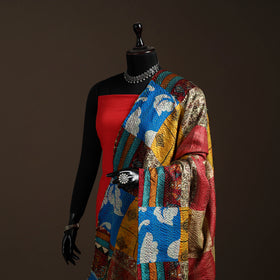 Multicolor - Bengal Hand Embroidery Patchwork Reversible Silk Kantha Dupatta 16