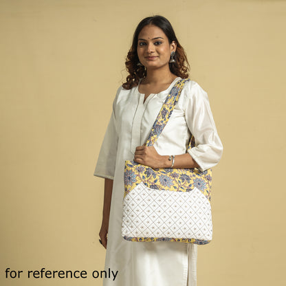 White - Handcrafted Sanganeri Quilted Cotton Shoulder Bag