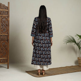 Block Print Mosaic Fusion A-Line Bagru Cotton Brown Kurta for Women
