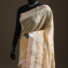 Hand Embroidered Kota Doria Cotton Lucknowi Chikankari Saree with Border 10