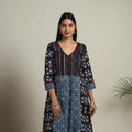 Block Print Mosaic Fusion A-Line Bagru Cotton Brown Kurta for Women