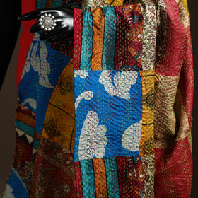 Multicolor - Bengal Hand Embroidery Patchwork Reversible Silk Kantha Dupatta 16