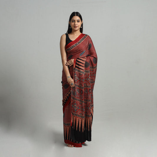 Natural Dyed Hand Block Print Modal Silk Ajrakh Saree 20