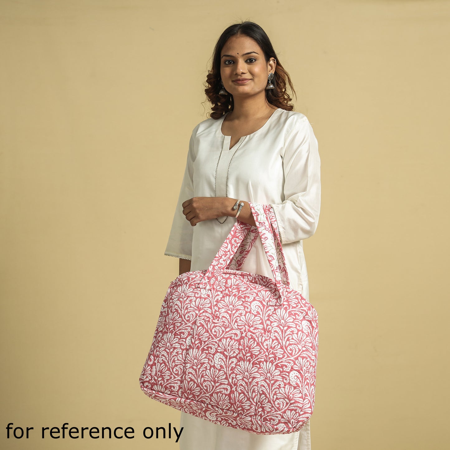 White - Handcrafted Sanganeri Quilted Cotton Tote Bag