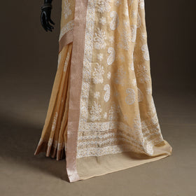 Hand Embroidered Kota Doria Cotton Lucknowi Chikankari Saree with Border 10