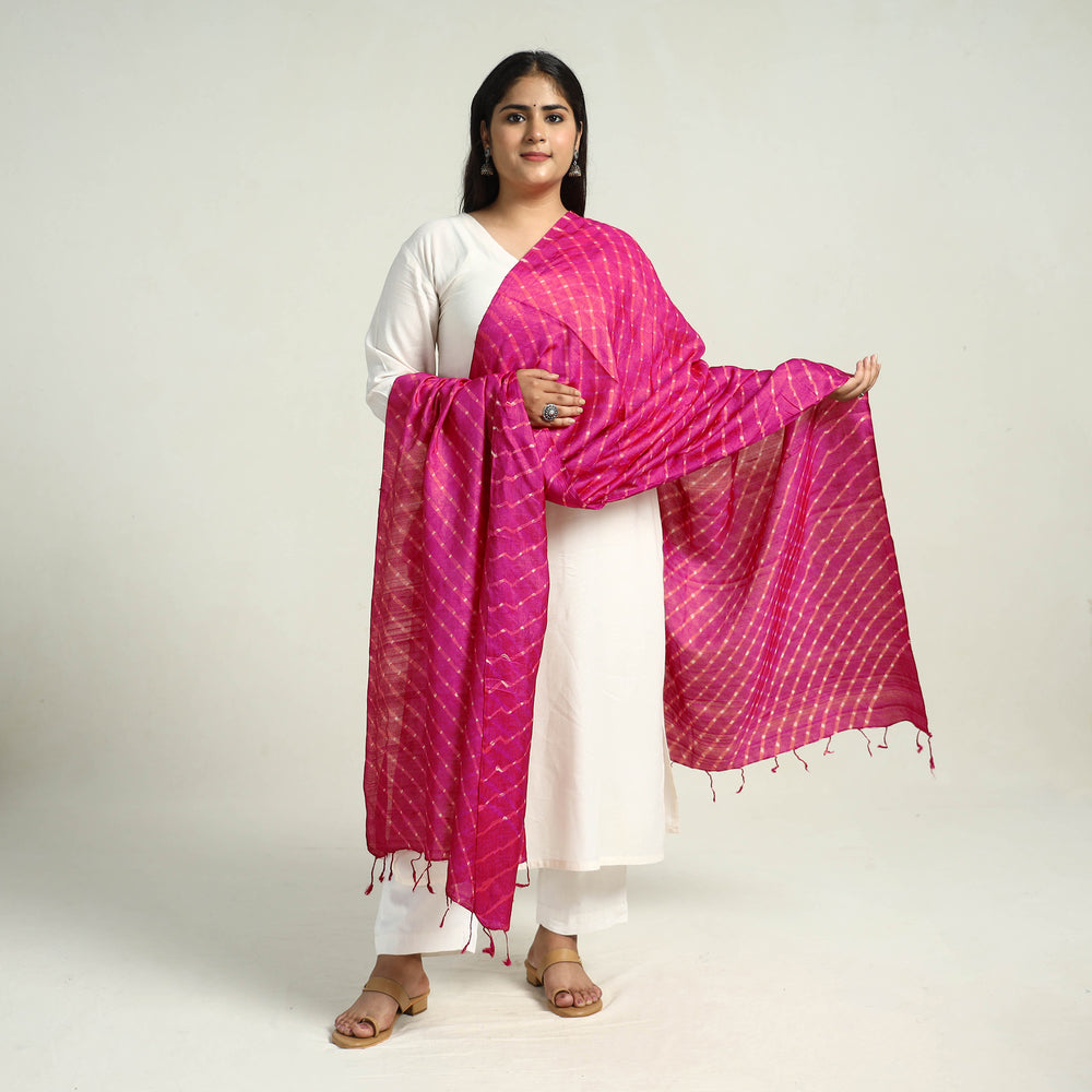 Traditional Tie & Dye Tussar Silk Leheriya Dupatta 24