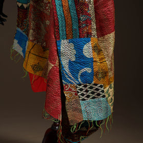 Multicolor - Bengal Hand Embroidery Patchwork Reversible Silk Kantha Dupatta 16