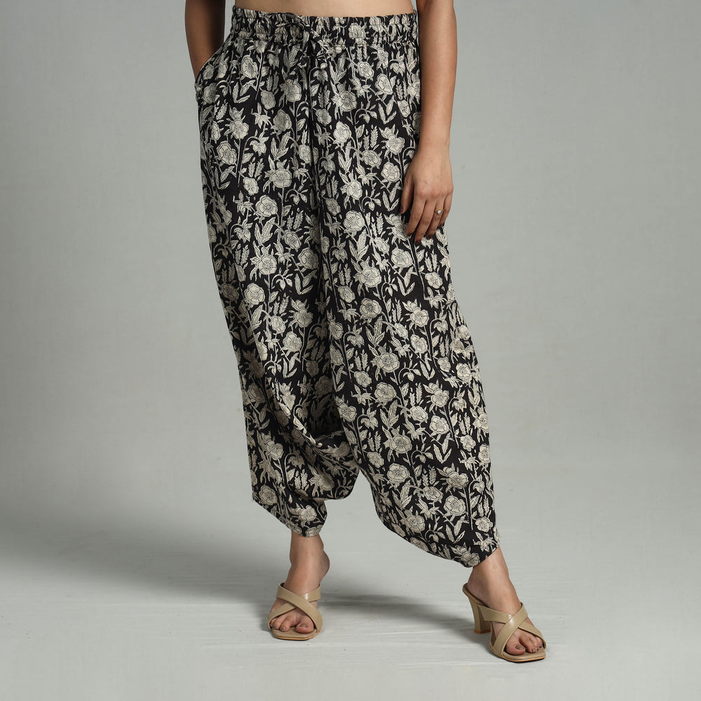 Black - Bagru Block Print Cotton Elasticated Harem Pant 07