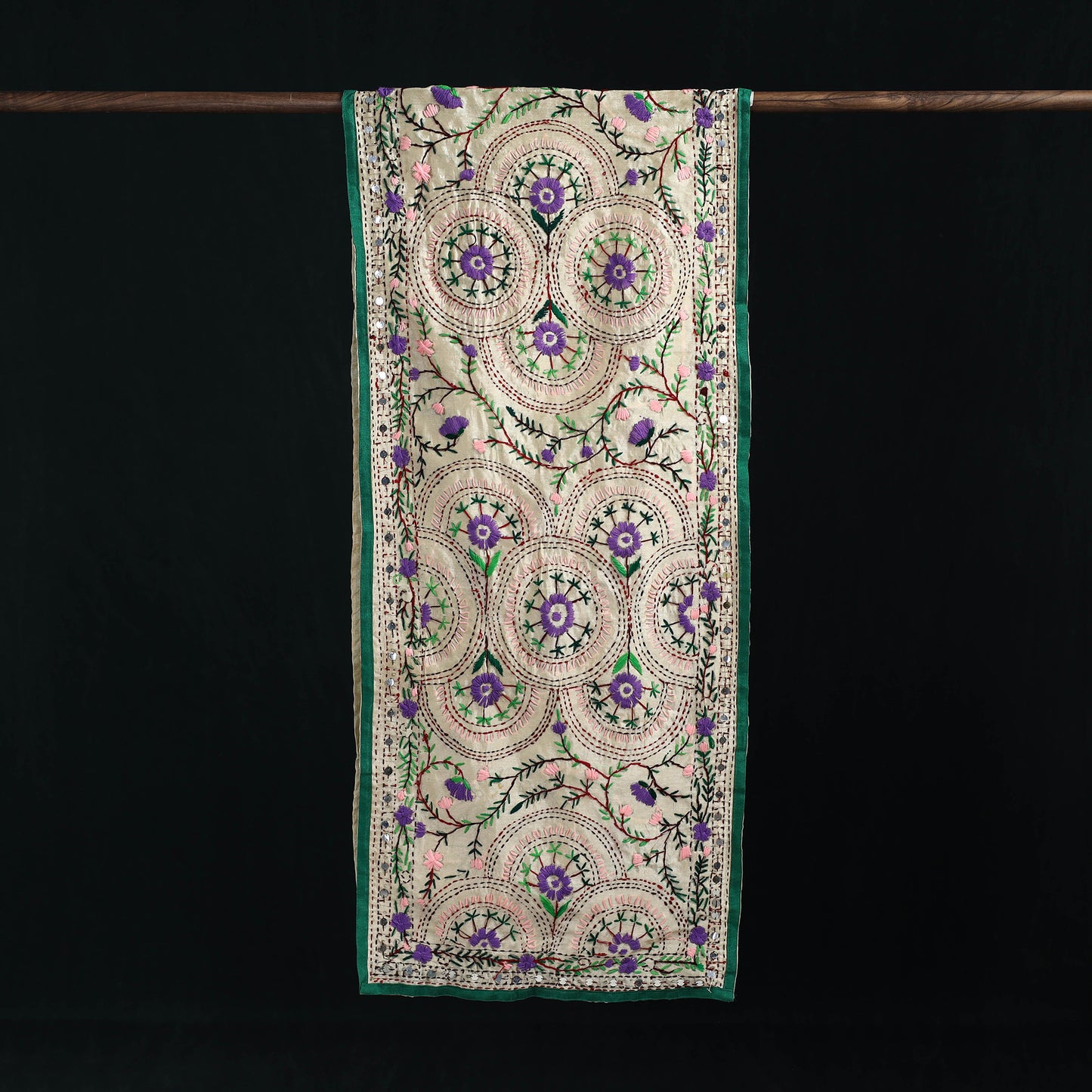 Beige - Ranihati Chanderi Silk Hand Embroidered Stole 100