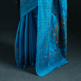 Blue - Bengal Hand Embroidery Silk Nakshi Kantha Saree 24