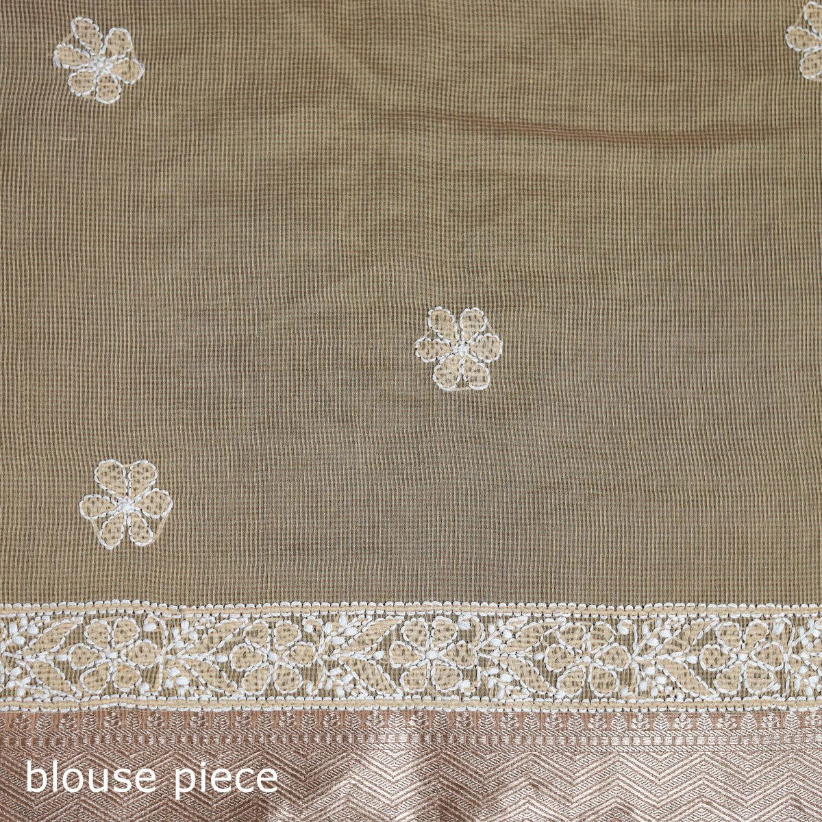 Hand Embroidered Kota Doria Cotton Lucknowi Chikankari Saree with Border 10