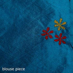 Blue - Bengal Hand Embroidery Silk Nakshi Kantha Saree 24