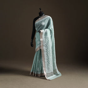 Hand Embroidered Kota Doria Cotton Lucknowi Chikankari Saree with Border 11