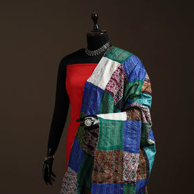 Multicolor - Bengal Hand Embroidery Patchwork Reversible Silk Kantha Dupatta 17