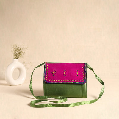 Traditional Kutch Mashru Silk Leather Flap Sling Bag 24