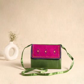 Traditional Kutch Mashru Silk Leather Flap Sling Bag 24