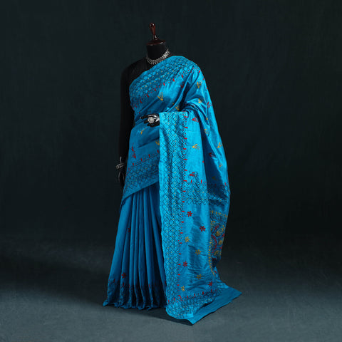 Bengal Hand Embroidery Silk Nakshi Kantha Saree 25