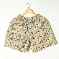 Beige - Kalamkari Block Printed Cotton Unisex Boxer/Shorts