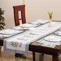 White Sanganeri Print Cotton Table Runner with Mats & Napkins