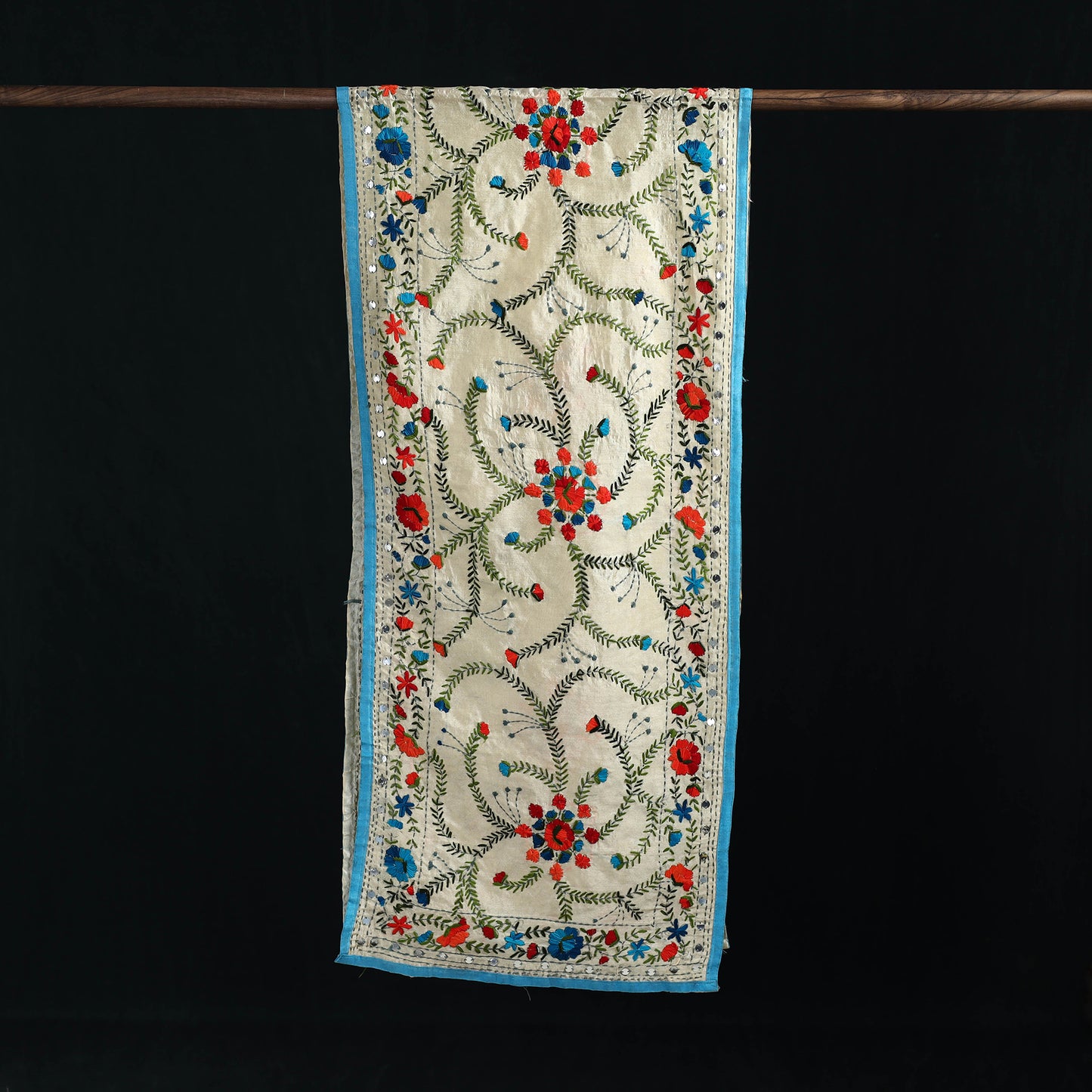 Beige - Ranihati Chanderi Silk Hand Embroidered Stole 98