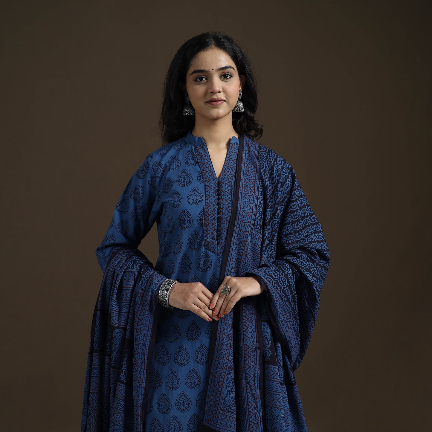 Natural Dyed Hand Block Bagh Print Cotton Suit Set with Dupatta for Women 25
