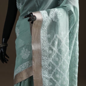 Hand Embroidered Kota Doria Cotton Lucknowi Chikankari Saree with Border 11