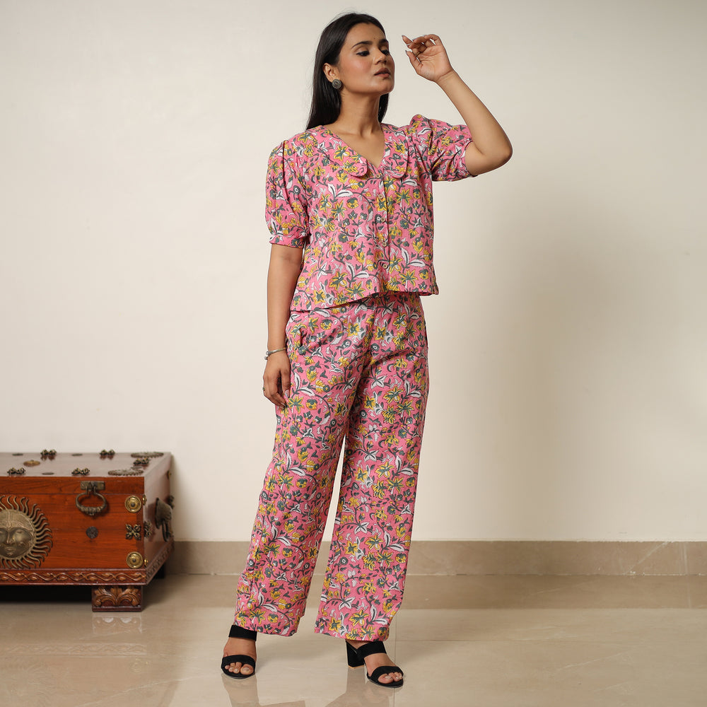 Pink - Sanganeri Block Printed Cotton Co-Ord Set 24