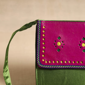 Traditional Kutch Mashru Silk Leather Flap Sling Bag 24