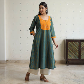 Buy Jacquard Weave Cotton Kurta with Ikat Patchwork 16 Online at iTokri.com