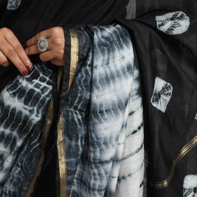 Black Elegant Tie & Dye Shibori Silk Saree Online in India