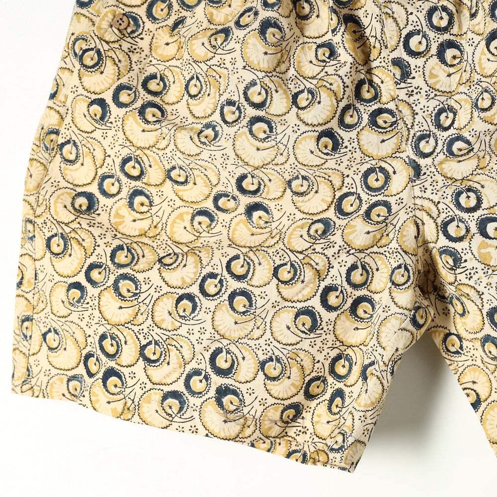 Beige - Kalamkari Block Printed Cotton Unisex Boxer/Shorts