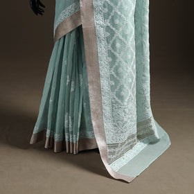 Hand Embroidered Kota Doria Cotton Lucknowi Chikankari Saree with Border 11