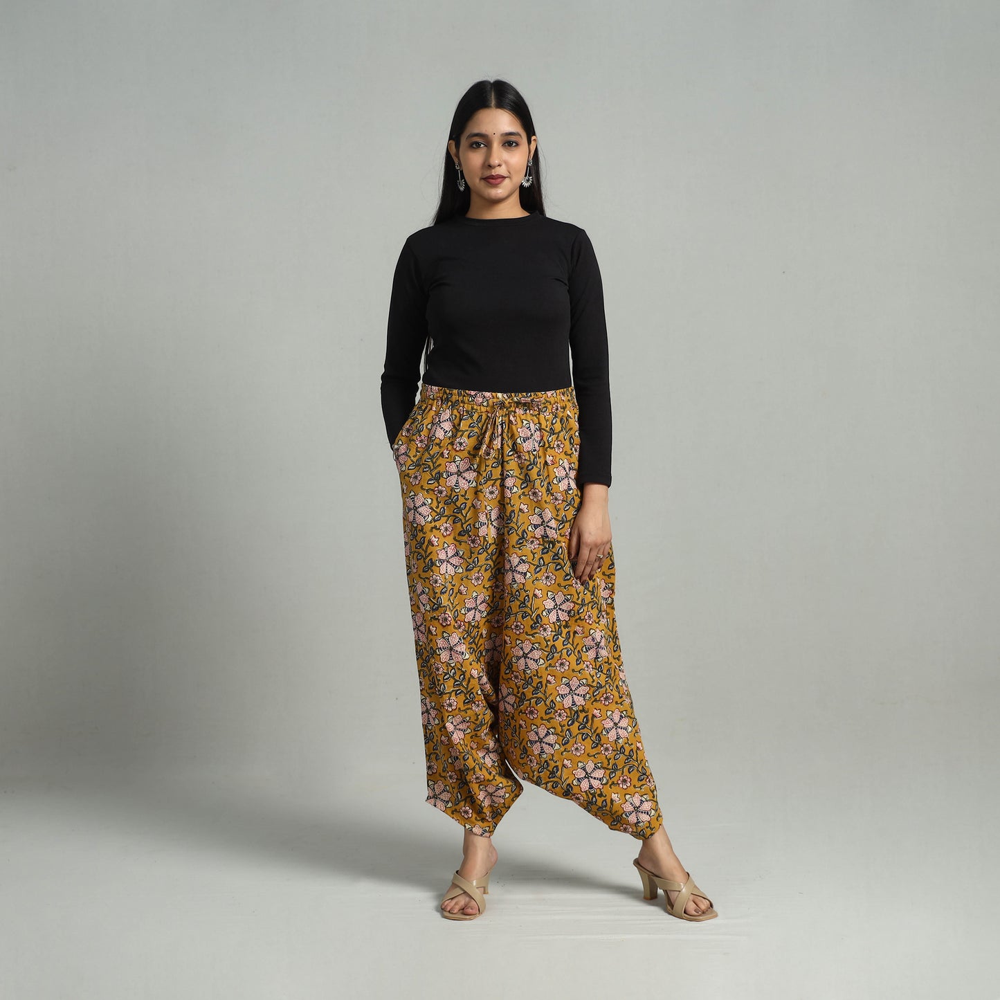 Yellow - Bagru Block Print Cotton Elasticated Harem Pant 14