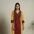 Yellow Block Print Mosaic Fusion Straight Mangalagiri Cotton Kurta