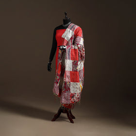 Multicolor - Bengal Hand Embroidery Patchwork Reversible Silk Kantha Dupatta 18