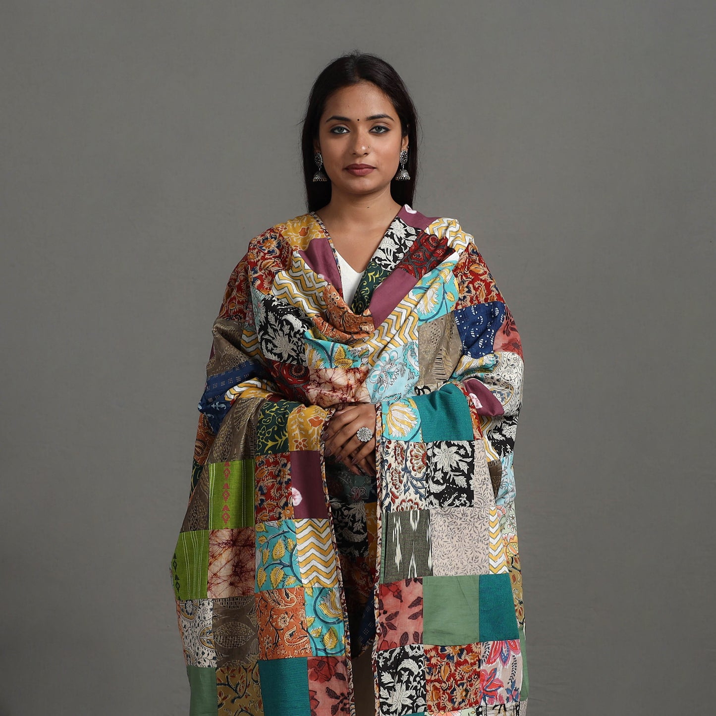 Multicolor - Reversible Block Print Cotton Patchwork Dupatta 12