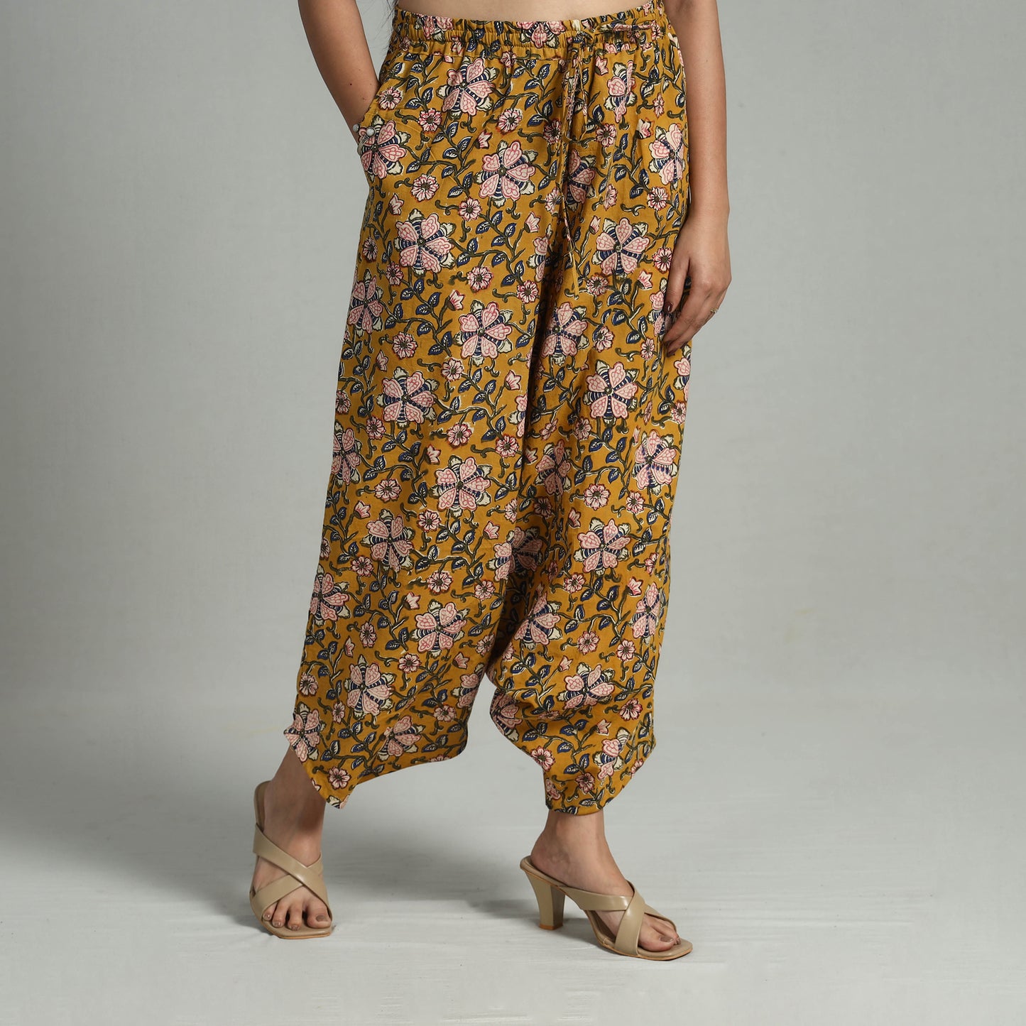 Yellow - Bagru Block Print Cotton Elasticated Harem Pant 14