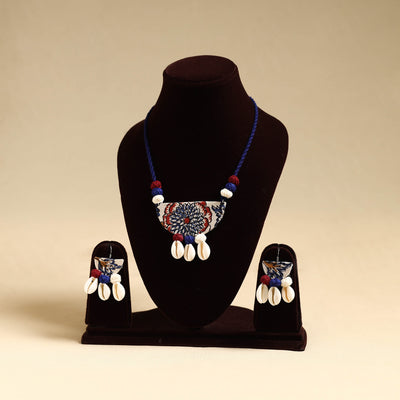 Blue - handmade fabart shell necklace set 44 - handcrafted