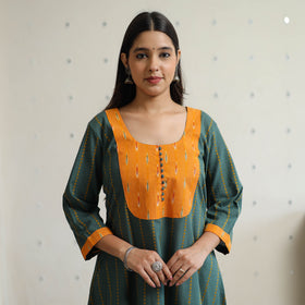 Buy Jacquard Weave Cotton Kurta with Ikat Patchwork 16 Online at iTokri.com