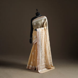 Brown - Hand Embroidered Kota Doria Cotton Lucknowi Chikankari Saree with Border 12