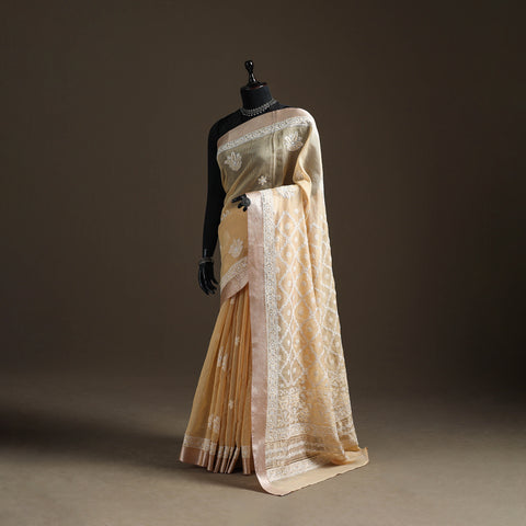Hand Embroidered Kota Doria Cotton Lucknowi Chikankari Saree with Border 12