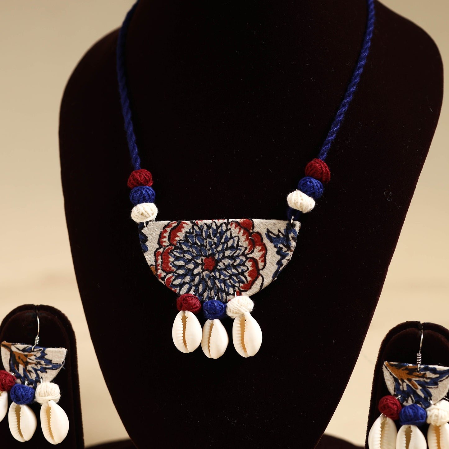 Blue - handmade fabart shell necklace set 44 - handcrafted