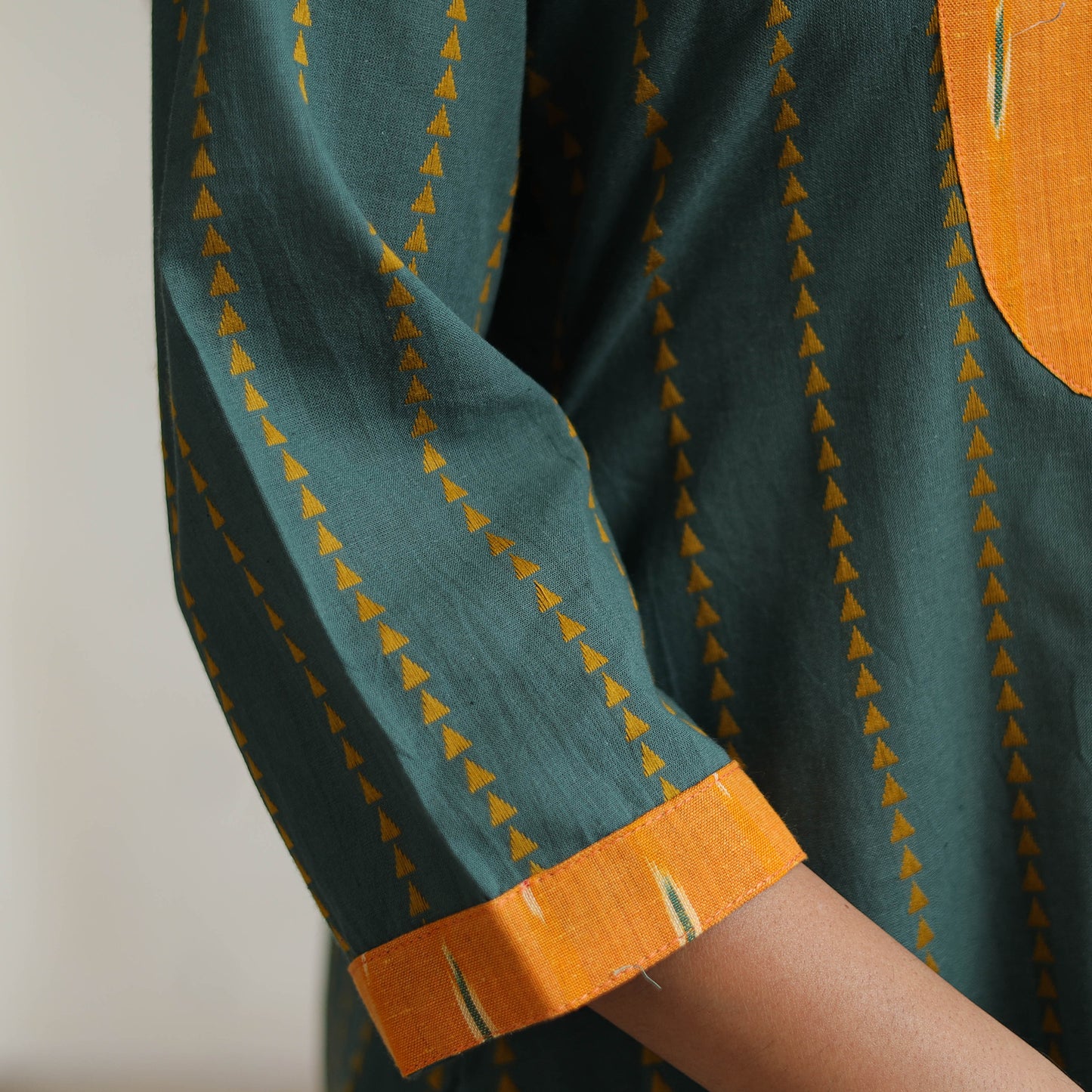 Buy Jacquard Weave Cotton Kurta with Ikat Patchwork 16 Online at iTokri.com
