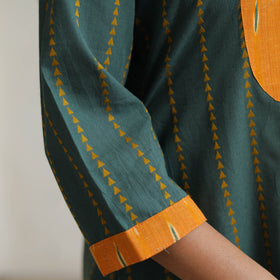 Buy Jacquard Weave Cotton Kurta with Ikat Patchwork 16 Online at iTokri.com