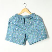 Blue - Sanganeri Block Printed Cotton Unisex Boxer/Shorts